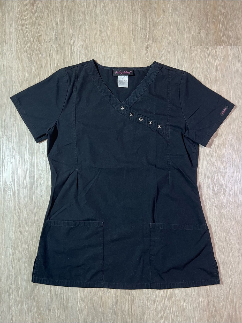 Baby Phat Women's Small Black V-Neck Scrub Nurse Uniform Top